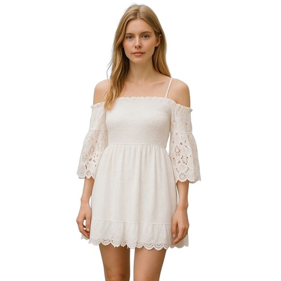 Parker Dresses & Skirts - Parker Irma Lace Overlay Off the Shoulder Mini White Dress 0 NWT